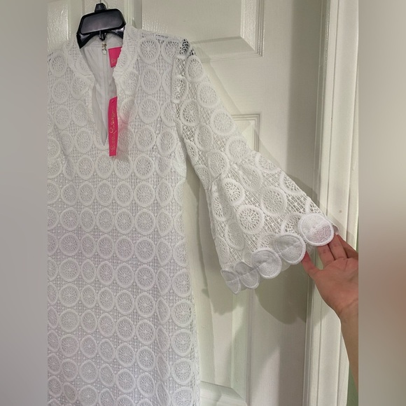 Lilly Pulitzer White Stretch Lace V-neck 3/4 Sleeve Shift Dress Size 4 Bridal - Picture 4 of 14